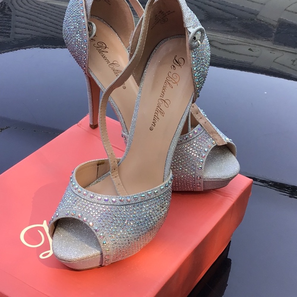 Silver Rhinestone Heels Shoesweddingpromgraduation - image 3